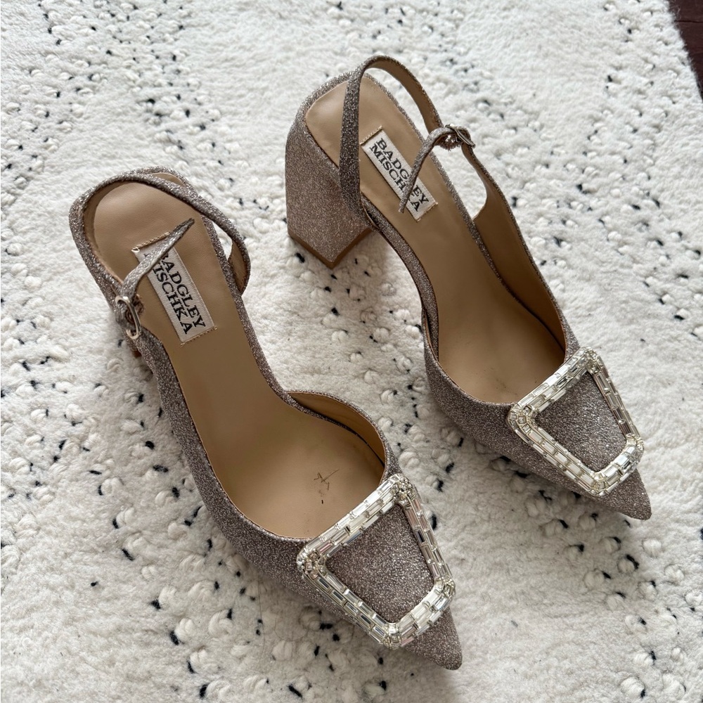 Badgley Mischka Glittering Silver Heels - Picture 3 of 5